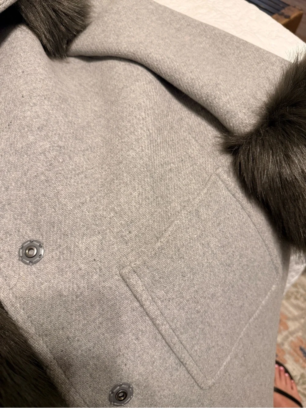 kate spade Gray Coat with Faux Fur Collar & Cuffs